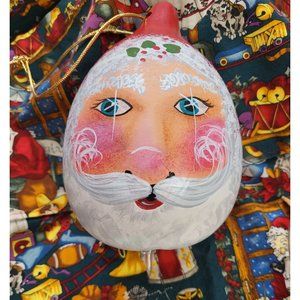 Vintage Hand Painted Folk Art Christmas Santa Face Gourd The Quench 1998